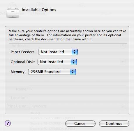 12Vyberte možnosti dostupné pro danou tiskárnu a klepněte na tlačítko Continue.