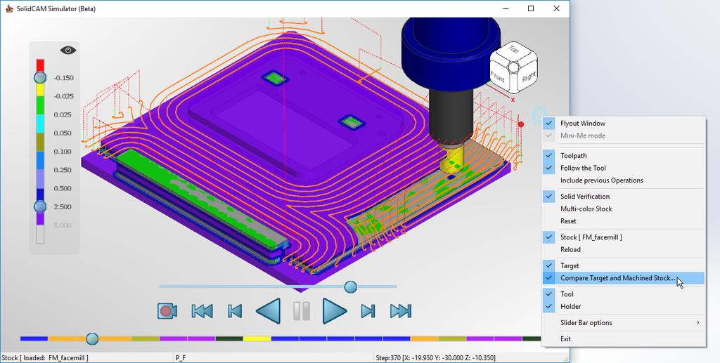 Nová simulace: porovnání zbytkového materiálu Simulace nabízí možnost dynamicky porovnat obrobek s aktuálně obrobeným tvarem během simulace Ukáže