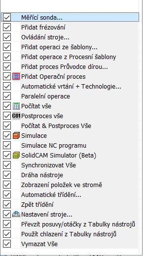Přizpůsobení nabídek SolidCAMu Pomocí