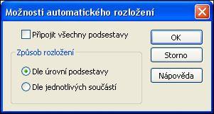 Cvičení: Rozložení sestavy Krok 3 Připojte podsestavy hodinových ručiček, aby se nerozložily, a zopakujete příkaz Automaticky rozložit. Ve stromu modelu vyberte podsestavy určující hodinové ručičky.