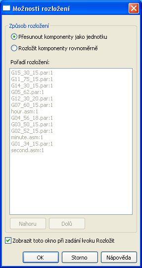 Cvičení: Rozložení sestavy Nastavte parametry podle