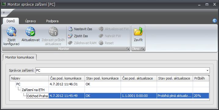 Kontrola komunikace Pro první inicializaci je nutné provést tzv. plnou aktualizaci. Ta se provádí automaticky pokaždé po uložení změn, případně ji lze vyvolat ručně.