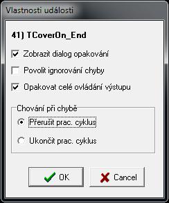 4 Nastavení - PLC Vlastnosti zobrazí okno vlastností vybrané události.