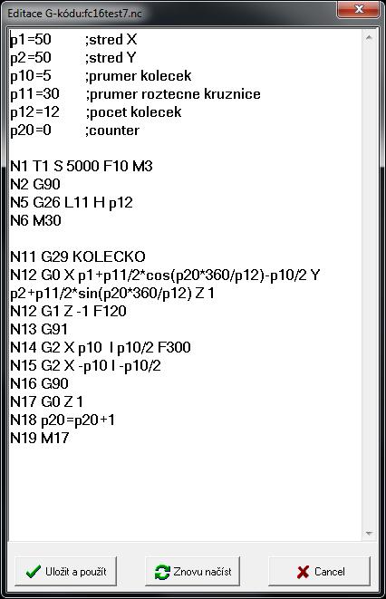 2 Prostředí programu - Panel Data 2.7.3 Editace G-kódu Po stisknutí tlačítka Editace v panelu Data se objeví okno s otevřeným souborem G-kódu, kde lze obsah otevřeného souboru upravovat.
