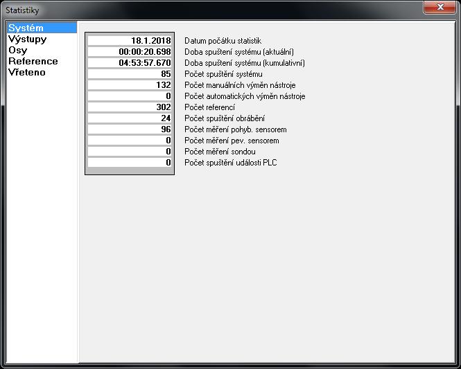 3 Hlavní menu programu - Statistika 3.7 Statistika Zde se nachází různé statistiky stroje.