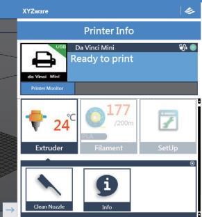 Ovládání tiskárny pomocí XYZware Výtlačné zařízení Vlákenný materiál Nastavení