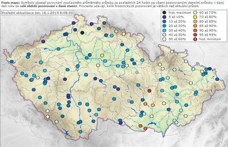 Z pohledu hydrologického sucha se situace na území ČR v porovnání s předchozím týdnem mírně zlepšila nebo zůstala stejná.