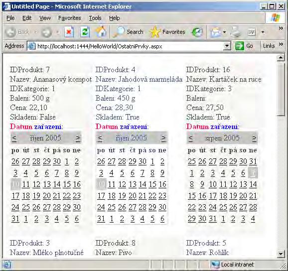 nástrojů prvek Calendar, který musíme navázat na data. Zobrazíme jeho smart tag a zvolíme Edit Databindings.