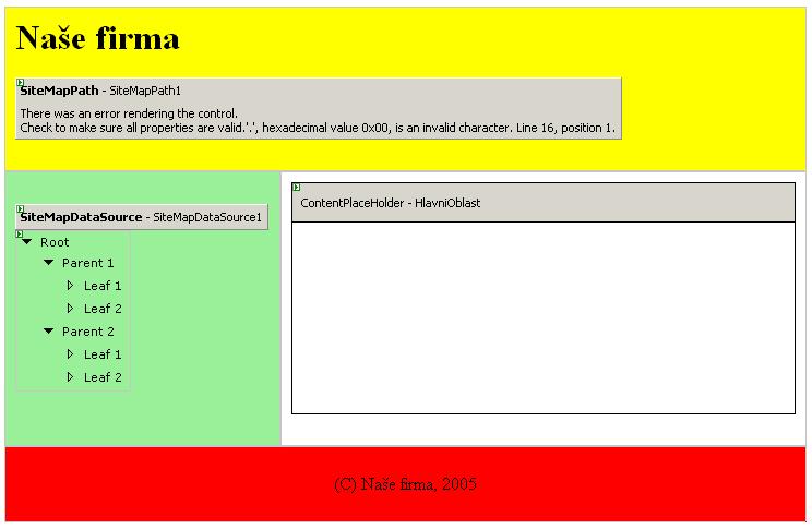 Za povšimnutí stojí ještě následující řádek: <asp:content id= Content1 contentplaceholderid= Main runat= server > asp:content označuje speciální ovládací prvek, jehož jedinou úlohou je vyplnit prvek