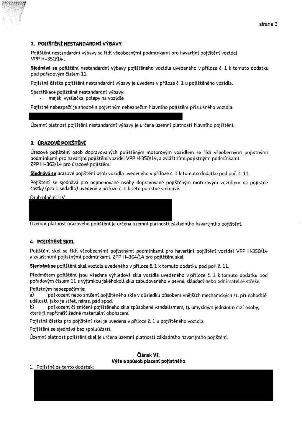 strana 3 2. POTIŠTĚNÍ NESTANDARDNÍ VÝBAVY Pojištění nestandardní výbavy se řídí všeobecnými podmínkami pro havarijní pojištění vozidel VPP H-350/14.