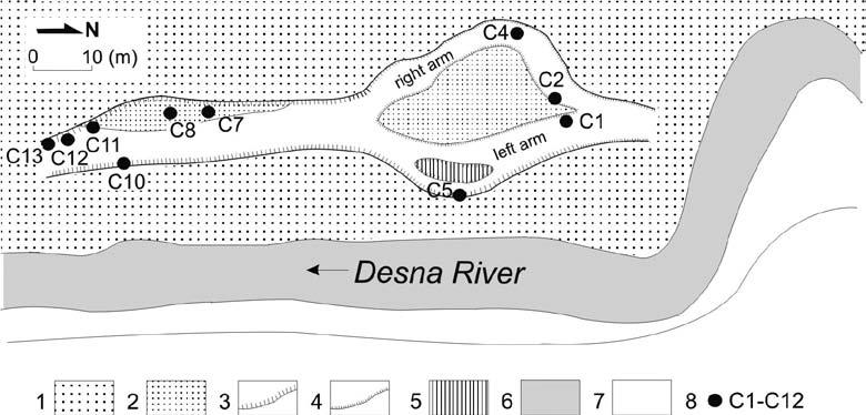 Vol. 15, 3/2007 Moravian geographical Reports Fig. 2: The location scheme of sampled trees and roots in relation to the studied palaeochannel and the active channel of the Desná R.
