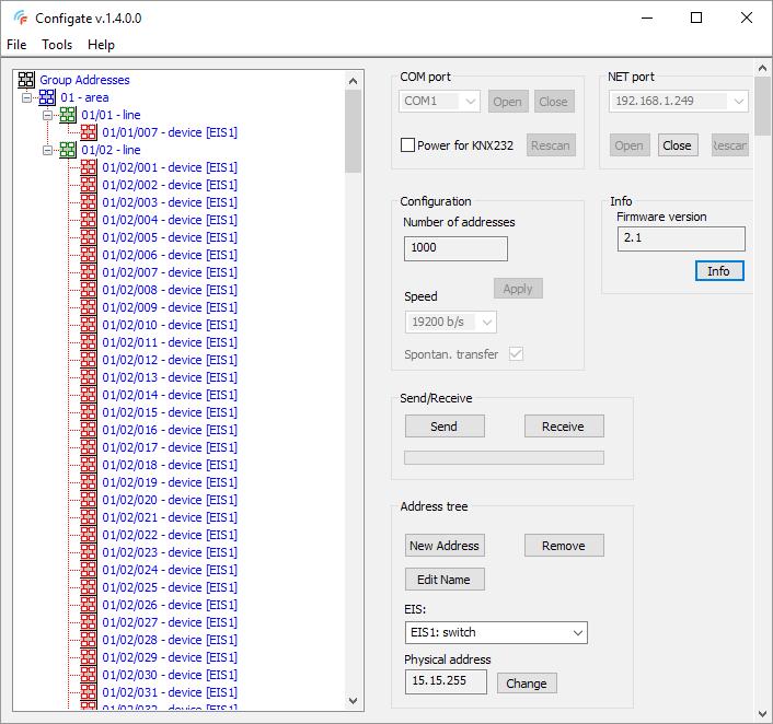 Nastavení poslouchaných a ovládaných adres se provádí pomocí programu Configate.exe, který je ke stažení na webových stránkách www.foxtron.