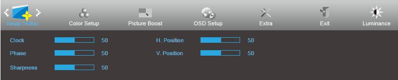 Image Setup (Nastaveníobrazu) 1. Stisknutím MENU (NABÍDKA) zobrazte nabídku. 2. Stisknutím tlačítka nebo vyberte položku (Image Setup (Nastaveníobrazu)) a stisknutím tlačítka MENU (NABÍDKA) vstupte.