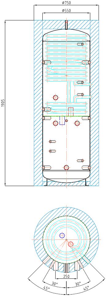 W1 H1 H2 E1 E2 E3 E4 W1 W2 C1 C2 C3 C4 T elektrická topná tělesa G6/4" F 1015 G6/4" F 720 G6/4" F 720 G6/4" F 210 příprava teplé vody G1" M 1022 G1" M 1167 regulace a zabezpečení G1/2" F 750 G1/2" F