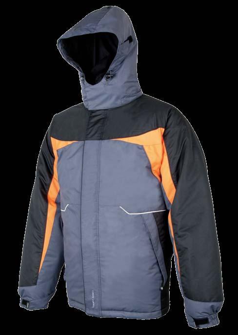 VOLCANO _CLOTHES H2079 zimní bunda s kapucí, 2 kapsy na zip, svrchní materiál 320 D polyester Taslan povrstvený PU, voděodolný, vodní sloupec 2000mm/m 2, reflexní proužky, odvětrání v podpaží,