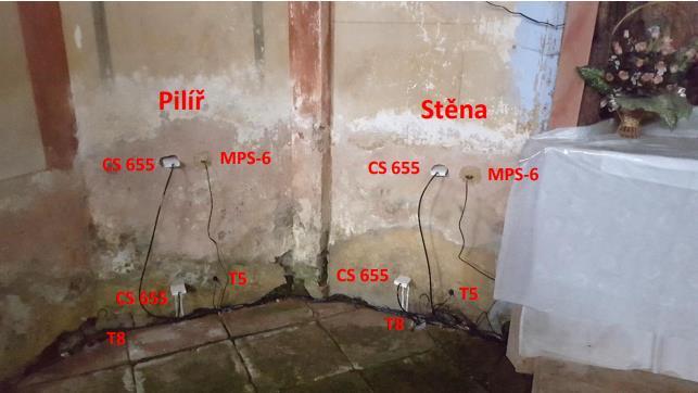 V pilíři a stěně se nachází po 2 čidlech CS 655, 1 čidle MPS-6 a 1 čidle T5, v podlaze pod nimi se