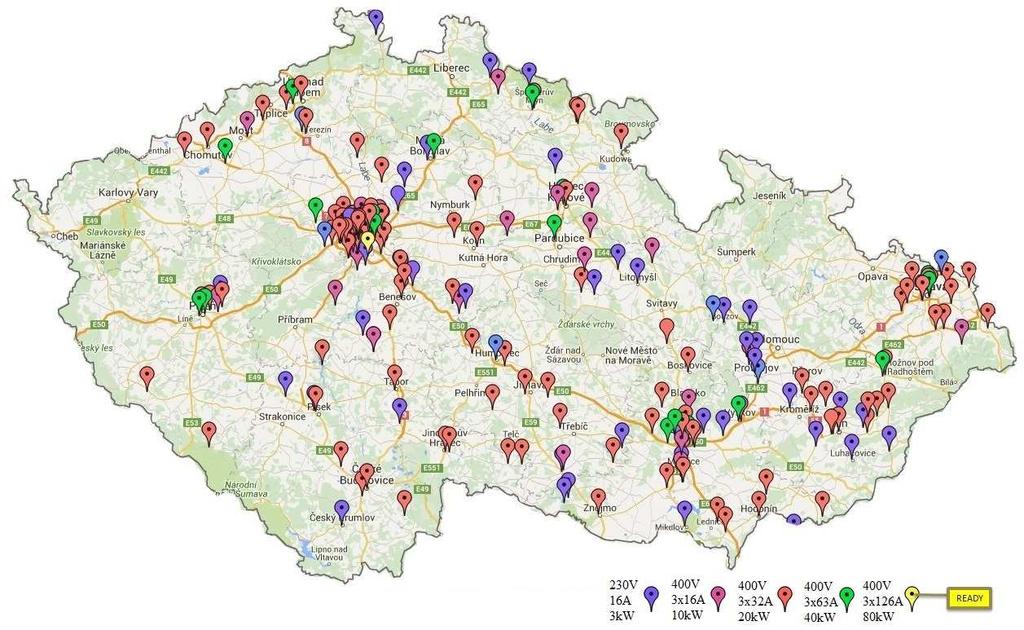 Obr. 11: Mapa dobíjecích stanic v ČR Zdroj: http://www.
