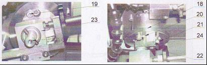 Bezpečnostní šroub vačky 8 Šroub pro nastavení velikosti posuvu 20 --- 9 Páka 21 --- 10 Tyč posuvu 22 Šroub nastavení