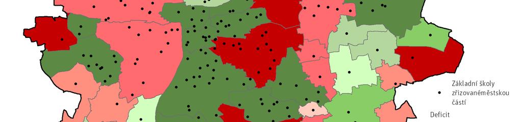 MAPA / 01 TEORETICKÁ K A P A C ITNÍ ( NE)DOSTATEČNOST Z Á K L A D NÍCH ŠKOL Z Ř IZOVANÝ C H MĚ ST SKÝMI Č Á STMI (2018) Zdroj: IPR Praha 2.1.2 ----- SKUTEČNÁ NAPLNĚNOST PRAŽSKÝCH ZÁKLADNÍCH ŠKOL ZŘIZOVANÝCH MĚSTSKÝMI ČÁSTMI Zde se pracuje s počty žáků, kteří základní školu skutečně navštěvují bez ohledu na trvalé bydliště.