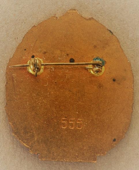 Popis odznaku: Avers: Odznak je oválný na výšku (52 x 43 mm), smaltovaný a zhotovený z bronzu. Po stranách je odznak lemován zlatistými ratolestmi.