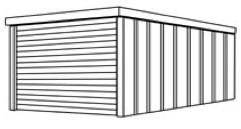 Standardní garáže Plochá střecha Obvodové stěny "Trapézové" s venkovní omítkou Standard: Sekční vrata ISO 20, motiv lamel lamela, povrch woodgrain Výška korpusu vpředu: 3,00 m 2,55 / 2,76 2,97 / 3,17