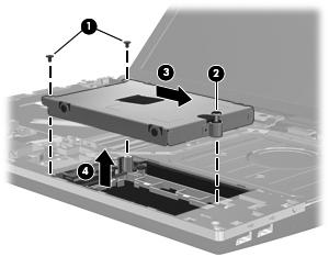 18. Zvedněte pevný disk (4) z pozice pevného disku. Instalace pevného disku: 1. Vložte pevný disk do pozice pevného disku (1). 2.