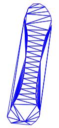 Obr. 3.5: Delauneyho triangulace průměrného tvaru (Stegmann, 2000). Warping je nyní realizován aplikováním triangulační sítě s první bodové množiny II do druhé bodové množiny II.