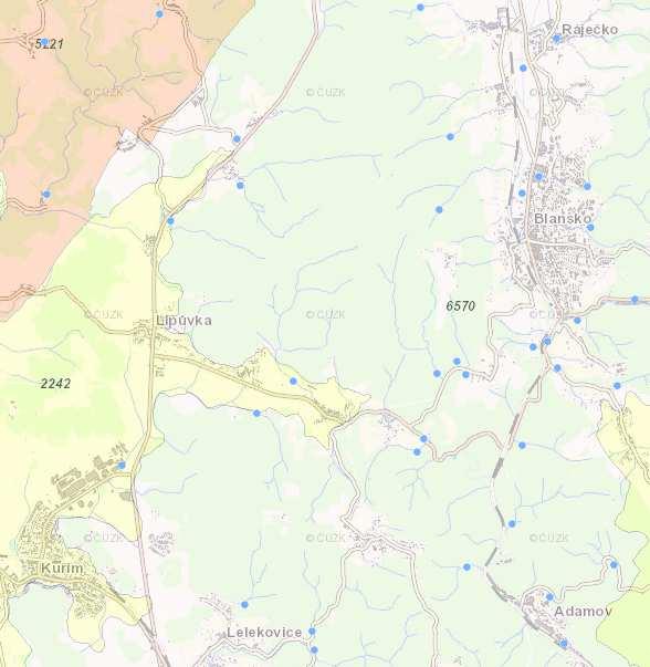 Obr. č. 2: Upravený výstřižek z mapy hydrogeologické rajonizace (pramen ČGS, mapa hydrogeologických rajónu 1 : 50 000) j.ú. Lažany Rajón 6570 Rajón 2242 Průběh prací 1.