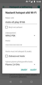 Přístupový bod zapnete/vypnete Stisknutím vypínače na konci řádku Wi-Fi hotspot.