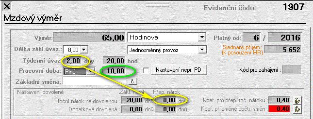 UPOZORNĚNÍ Pokud máte zaměstnance na dobu určitou a vyplníte ihned při nástupu ukončení PP, program automaticky při zpracování mzdy přepočítává nárok na dovolenou a na výplatní pásce uvádí do ročního