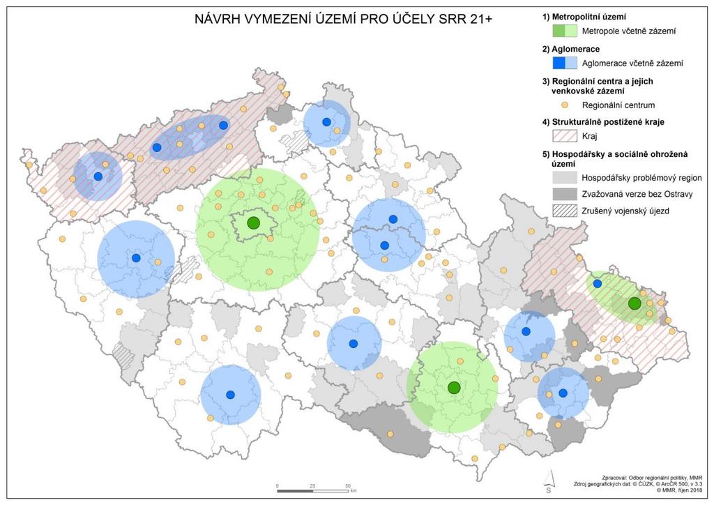 Geografické vymezení strategických cílů zázemí metropolí/aglomerací bude vymezeno na