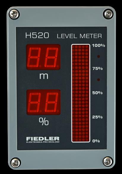 66. Zobrazovací modul H520-B P ř i p o j e n í R S 4 8 5 N a p á j e n í a b i n á r n í v ý s t u p H520-B je variantní provedení jednotky H520 a představuje levný zobrazovací modul výšky hladiny