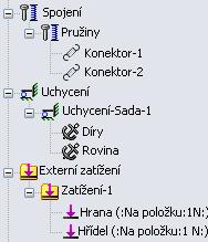 Simulace Klepněte pravým tlačítkem na Spojení, Uchycení nebo Externí zatížení ve stromě simulační studie a vyberte Vytvořit novou složku.