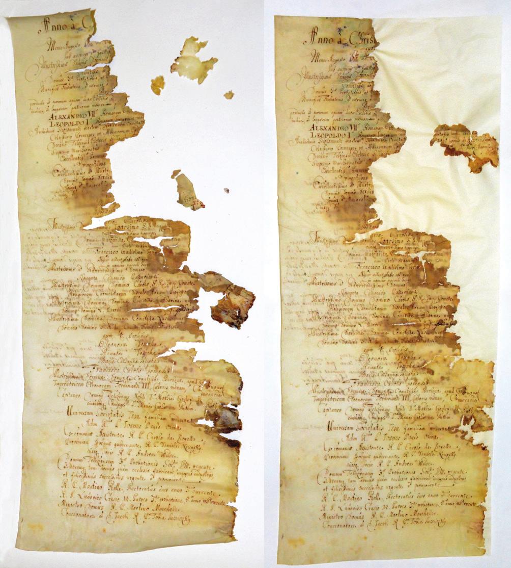 Vizualizace byla zaměřena na jméno Francisco Guilielmo / On the left side writing visualisation obtained by the virtual model of the examined parchment.