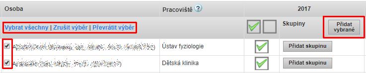 Pro každou skupinu je třeba přidat řádek, v němž se vyplní kód skupiny - v případě použití skupiny coby finančního zdroje publikačního výsledku v OBD bude kód skupiny doplněn za kód celého programu,