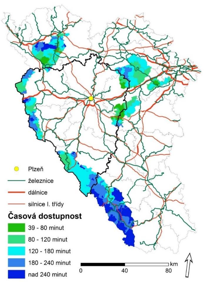 Časová dostupnost veřejnou dopravou a časový rozdíl mezi dopravní dostupností veřejnou dopravou a