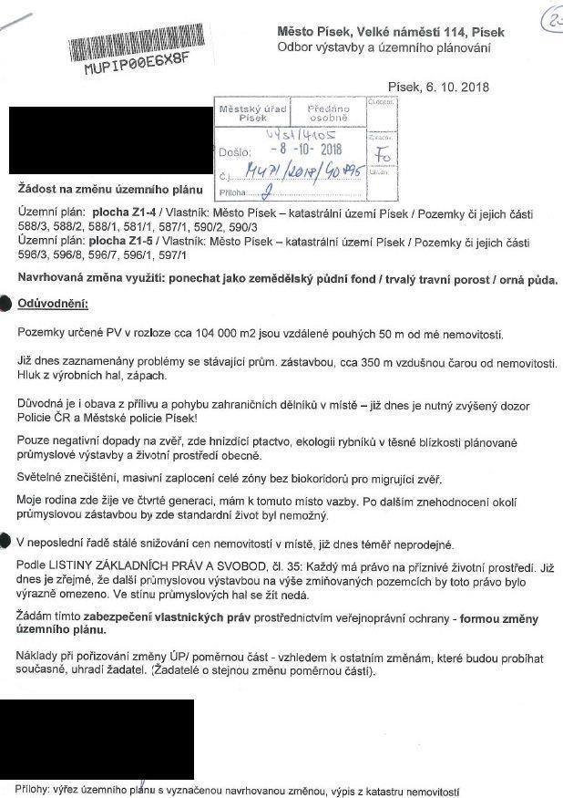 7d - Návrh na pořízení změny ÚP Písek pro části zastavitelných ploch