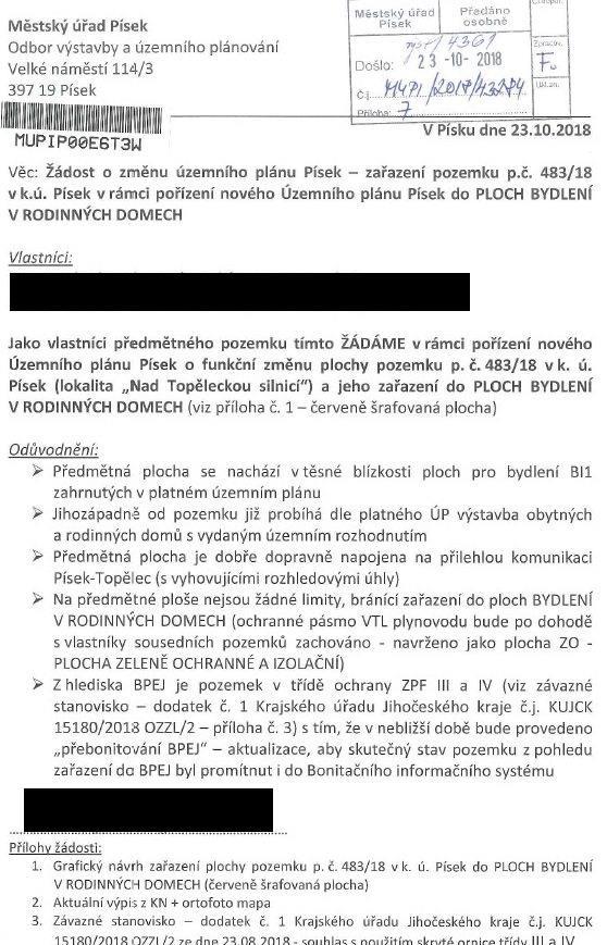 9a - Návrh na pořízení změny ÚP Písek pro pozemek p.č.
