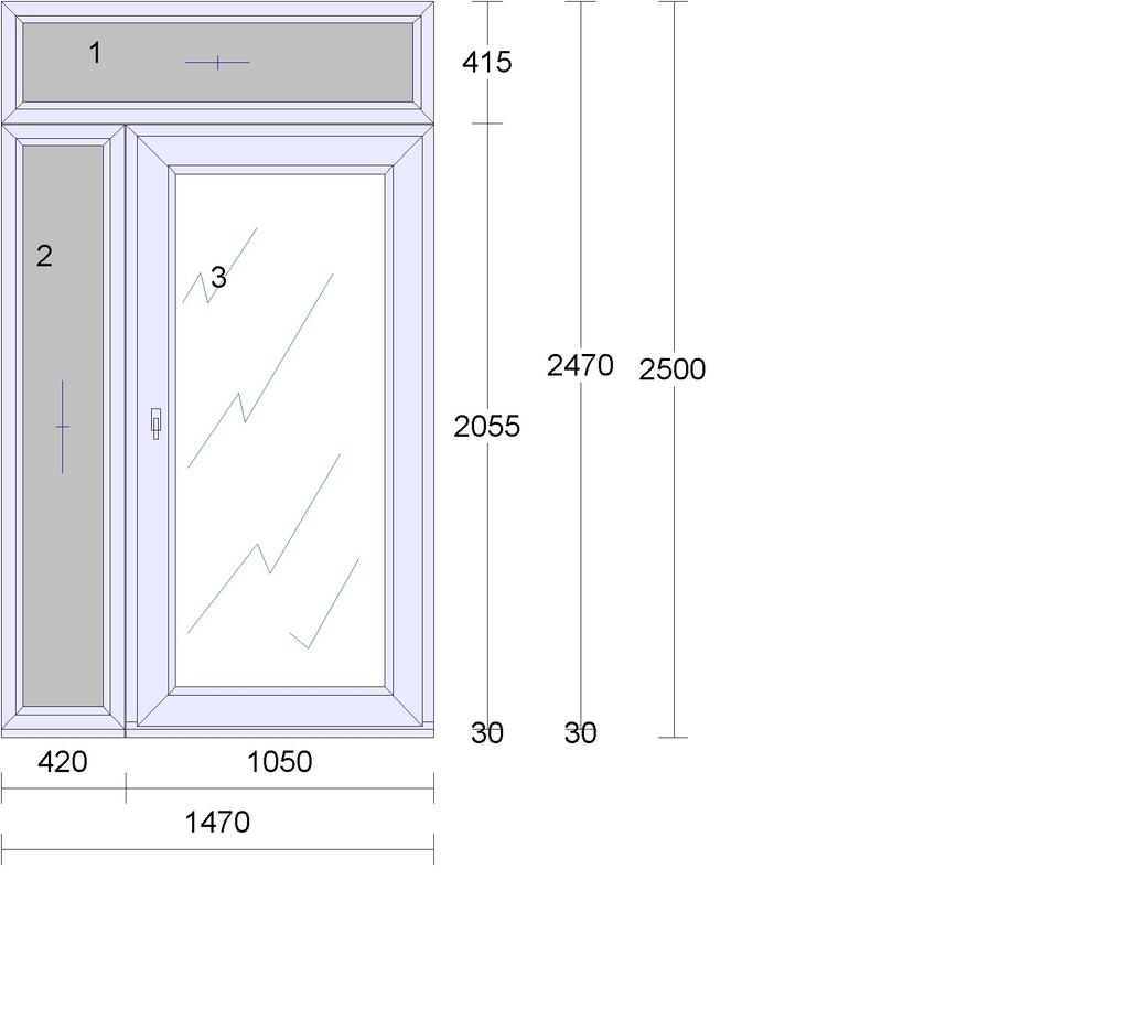 Všechny elementy (okna, dveře) jsou zobrazeny jen schematicky, uvedené rozměry jsou výrobní (vnější) rozměry oken Prvky jsou zobrazeny z pohledu z interiéru, pro orientaci otevírání Pozice: 1