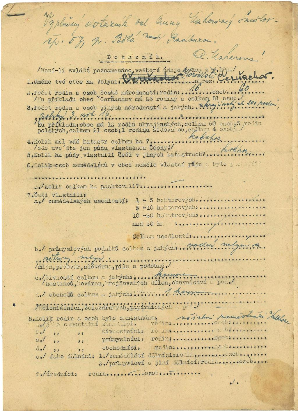 První varianta anketního lístku vypracovaného Ing. Jiřím Hofmanem (soukromý archiv Ing. Jiřího Hofmana).