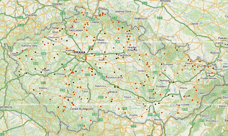 1. Mapové podklady závažných následků při srážkách se stromem v roce 218 Závažné následky nehod při srážkách se stromem v roce 218, tzn.