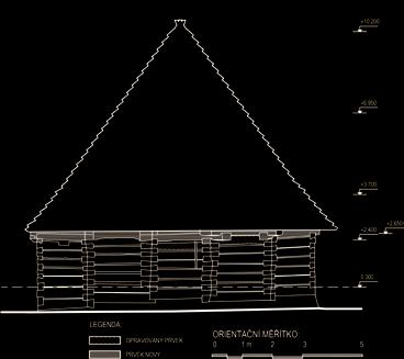 Ansicht von Norden, Bauentwurf für die Erneuerung der polygonalen Scheune vom Bauernhof Hs.-Nr. 56 in Trstěnice. 9.