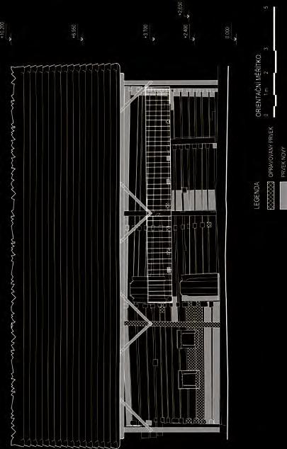 9. Pohled jižní, studie obnovy roubenného domu, 2015, vypracovali J. Kraut, V. Kmošek.