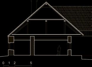 Grundriss des Erdgeschosses vom Bauernhof Hs.-Nr. 56 in Trstěnice. 9. Příčný řez obytné části, usedlost čp.