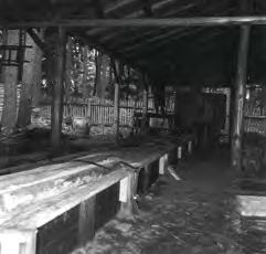 Radek Bryol 17 5. Oplechované dřevěné konzervační koryto pod přístřeškem v Dřevěném městečku, máčené prvky jsou zajištěny pásovinou. 1963, foto V. Bulawová, oddělení dokumentace VMP.