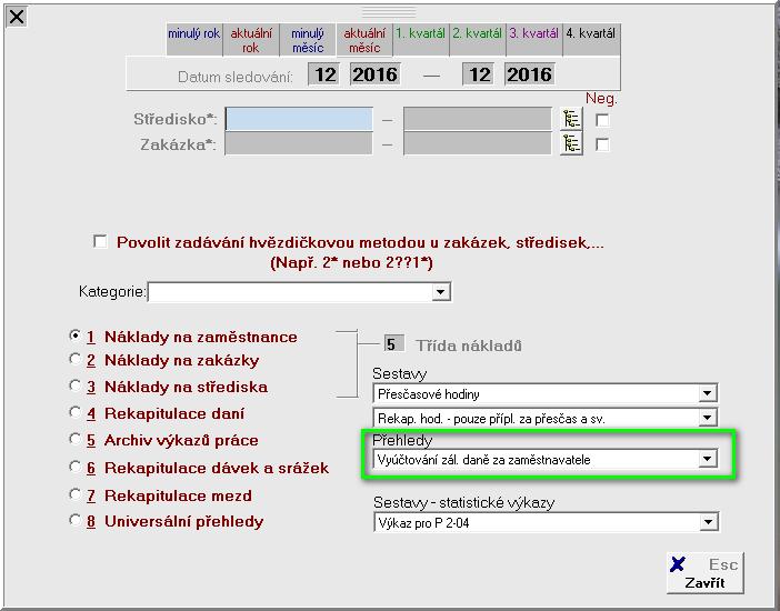 Vytvoření nového vyúčtování daně za zaměstnavatele Pro tvorbu nového přiznání