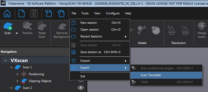 Scan template Import/Export session