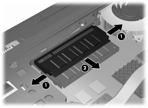 b. Uchopte okraj paměťového modulu (2) a jemně jej vytáhněte ze slotu paměťového modulu. Pro ochranu paměťového modulu po vytažení jej umístěte do antistatického obalu. 10.