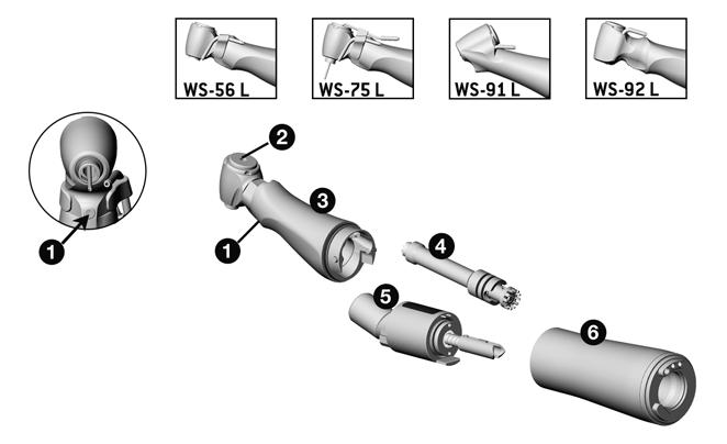 3. Popis výrobku WS-56 L, WS-75 L, WS-91 L, WS-92 L LED dioda Tlačítko Hlava kolénkového násadce* Středový pohon