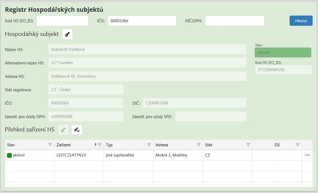 5. SPRÁVA HS KONCOVÝCH PRODEJCŮ Z POVĚŘENÍ Systém umožňuje spravovat registrované subjekty typu koncový prodejce v zastoupení.